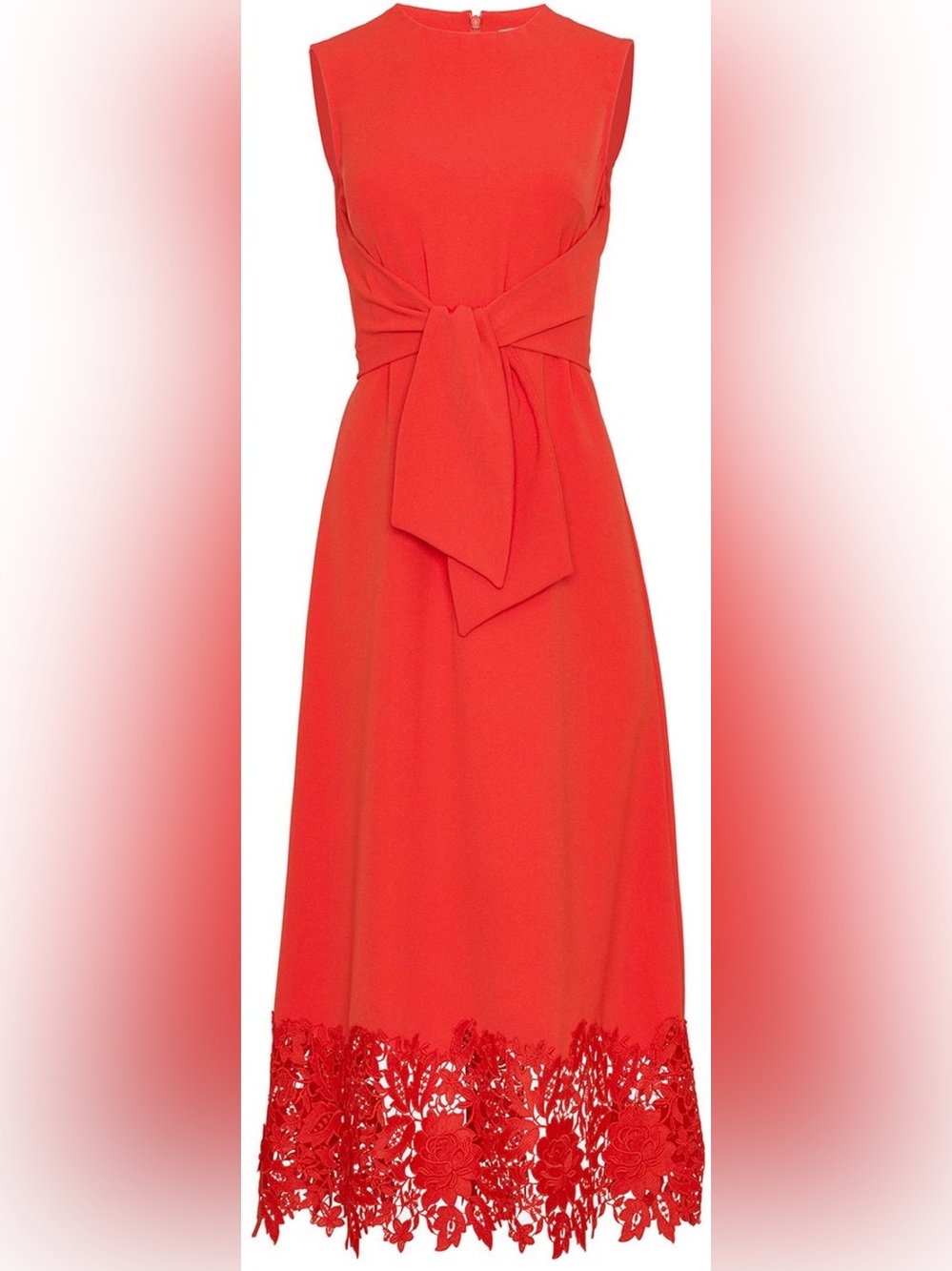Lela Rose Vibrant Red Sleeveless Tie-Waist Maxi Dress - Picture 3 of 11